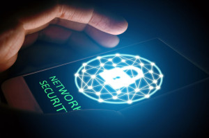 Cyber security network concept, Man protect network in smartphon